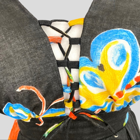 Vintage Black + Multicolor Floral Butterfly Halter Maxi Dress - Picture 3 of 8